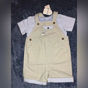 Gymboree Tan and Blue Overalls with Adjustable Straps
